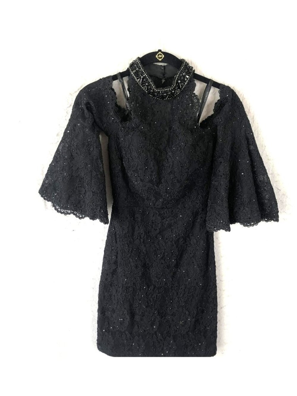 Morilee Dress Womens 00 Lace Sequin Bell Sleeve Cocktail Party Beaded Formal
